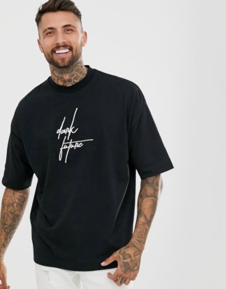 ASOS DESIGN x Dark Future - Schweres Oversize-T-Shirt mit Dark Future-Logo-Schwarz