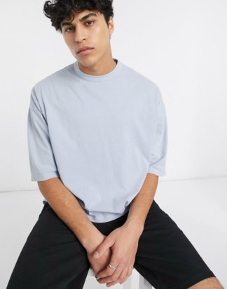 ASOS DESIGN - Übergroßes T-Shirt in pastellblauer Acid-Waschung