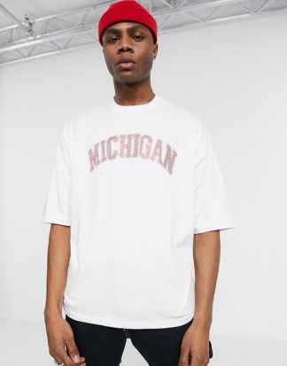 ASOS DESIGN - Übergroßes T-Shirt mit Hot-Fix-Strassdesign-Weiß