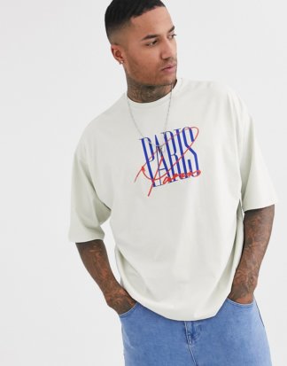 ASOS DESIGN - Übergroßes T-Shirt mit großem City-Print auf der Brust-Grau