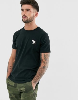 Abercrombie & Fitch - T-Shirt mit Rundhalsausschnitt und explodierendem Logo in Schwarz