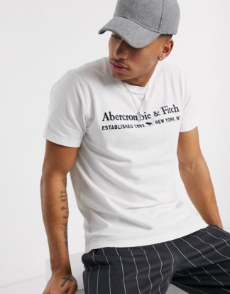 Abercrombie & Fitch - T-Shirt mit Rundhalsausschnitt und gesticktem Logo in Weiß