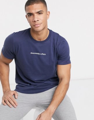 Abercrombie & Fitch - T-Shirt mit Rundhalsausschnitt und kleinem Logo in verwaschenem Blau