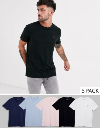 Abercrombie & Fitch - T-Shirts mit Rundhalsausschnitt und Logo in Weiß/Marine/Rosa/Schwarz/Hellblau, 5er-Pack-Mehrfarbig
