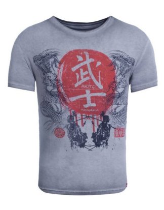 Akito Tanaka Print-Shirt "Dragons Fight" mit Samurai Druckmotiv