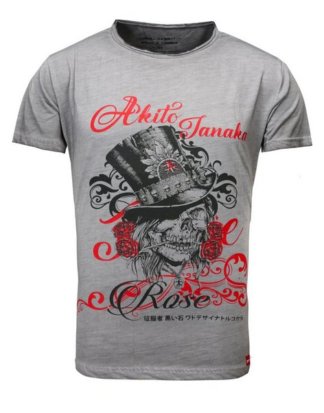 Akito Tanaka Print-Shirt "Skull Deluxe" mit Front Druck in cooler Oil Waschung