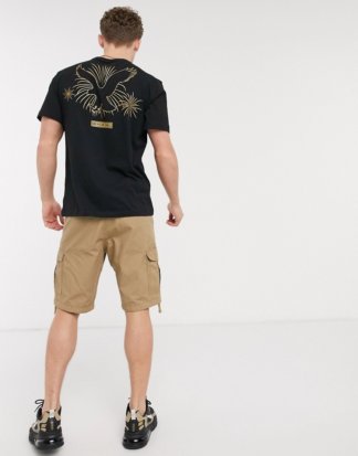 American Eagle - Schwarzes T-Shirt mit Logo-Print auf Brust und Rücken
