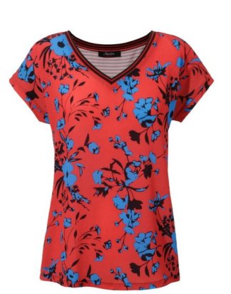 Aniston CASUAL T-Shirt mit Blüten und Steifen - NEUE KOLLEKTION