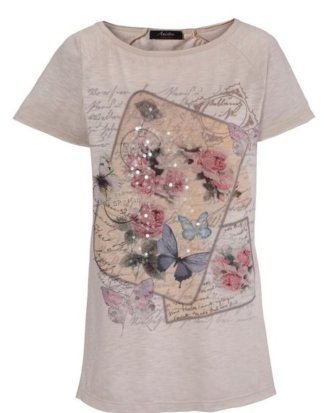 Aniston CASUAL T-Shirt mit Schmetterlingen, Rosen und Schriftzug bedruckt - NEUE KOLLEKTION