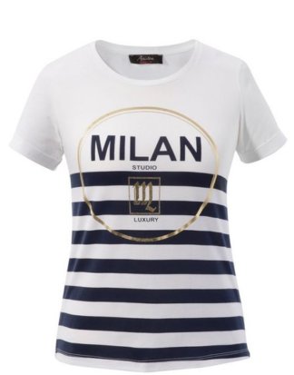Aniston CASUAL T-Shirt mit goldfarbenen Glitzerdruck und Streifen - NEUE KOLLEKTION