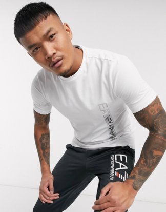 Armani - EA7 Logo Series - Weißes T-Shirt mit seitlichem Logo