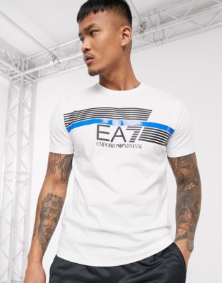 Armani EA7 - Weißes T-Shirt mit 7 Kontraststreifen und Logo