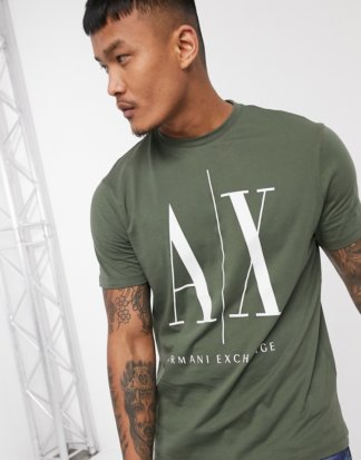 Armani Exchange - Icon AX - T-Shirt mit großem Logo in Khaki-Grün