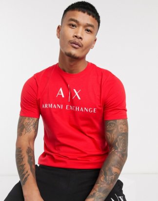 Armani Exchange - Rotes T-Shirt mit AX-Schriftlogo
