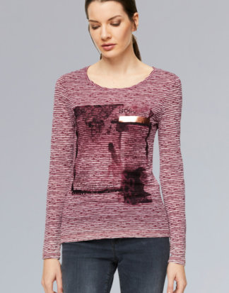 Ausbrenner-Shirt mit Photoprint und Tape Farbe : burgundy , Größe: L
