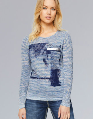 Ausbrenner-Shirt mit Photoprint und Tape Farbe : dusky blue , Größe: L