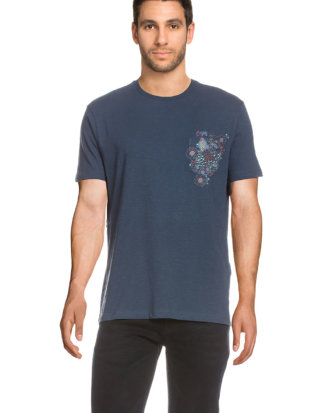 BEN Sherman T-Shirt Peacock, Rundhals, gerader Schnitt blau