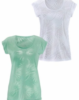Beachtime T-Shirt (2er-Pack) Ausbrenner-Qualität mit leicht transparenten Palmen