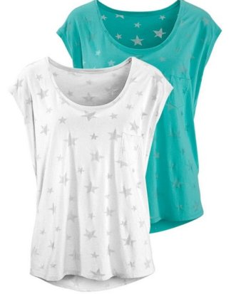 Beachtime T-Shirt (2er-Pack) Ausbrenner-Qualität mit leicht transparenten Sternen