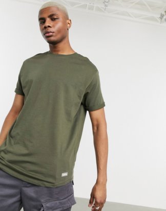 Bershka - Join Life - Lang geschnittenes T-Shirt in Khaki-Grün