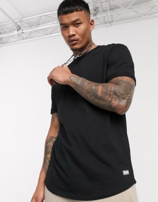 Bershka - Join Life - Langes T-Shirt in Schwarz