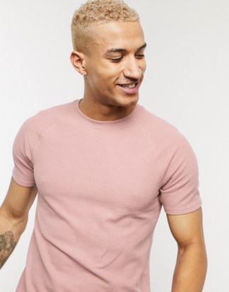Bershka - Join Life - Rosa T-Shirt mit Waffelmuster