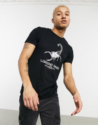 Bershka - Join Life - Schwarzes T-Shirt mit Skorpion-Print