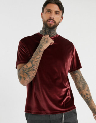 Bershka - T-Shirt aus burgunderrotem Velours