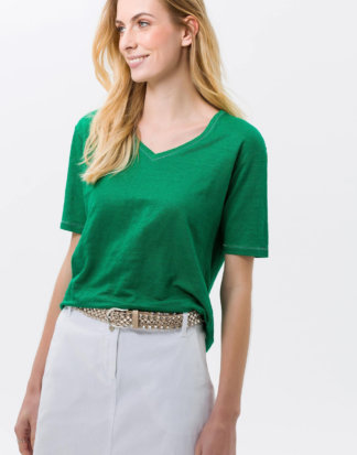 Brax T-Shirt Cathy, Leinen, V-Ausschnitt grün