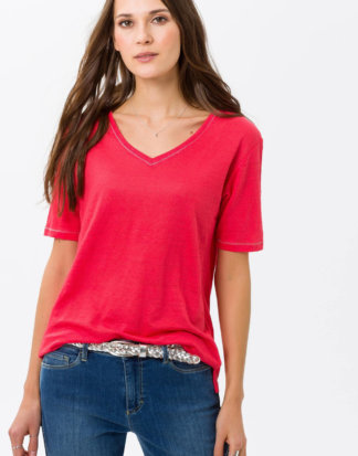 Brax T-Shirt Cathy, Leinen, V-Ausschnitt rot