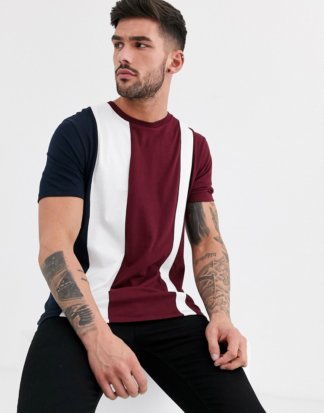 Burton Menswear - Burgunderrotes T-Shirt mit Farbblockdesign