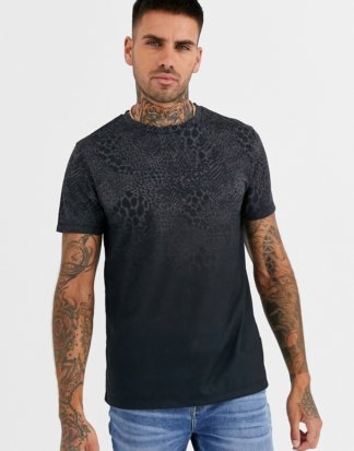 Burton Menswear - T-Shirt mit ausgebleichtem Animalprint-Schwarz