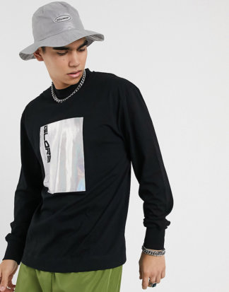 COLLUSION - Langärmliges Shirt mit holografischem Aufdruck-Schwarz