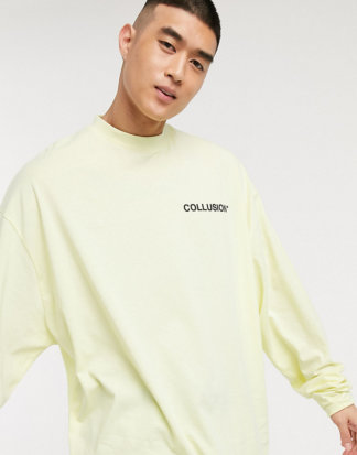 COLLUSION - Oversize-T-Shirt in Gelb mit erhabenem Logoprint
