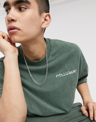 COLLUSION - Oversize-T-shirt in verwaschenem Khaki-Grün