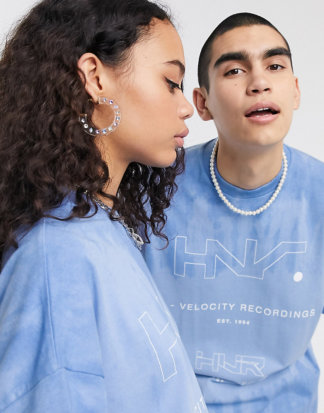 COLLUSION Unisex - Oversize-T-Shirt mit Print in Graublau