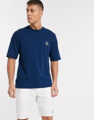 Calvin Klein - CK One - Blaues Lounge-T-Shirt mit Rundhalsausschnitt und Logo