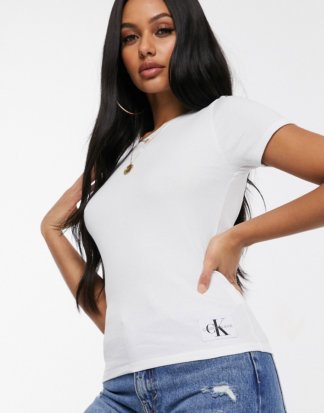 Calvin Klein - Geripptes T-Shirt mit Logo-Weiß