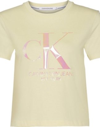 Calvin Klein Jeans T-Shirt "IRIDESCENT CK STRAIGHT TEE" mit Calvin Klein Logo-Schriftzug aus irisierendem Folienprint