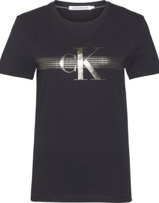 Calvin Klein Jeans T-Shirt "METALLIC MESH CK SLIM TEE" mit metalicfarbenen CK Logo-Print