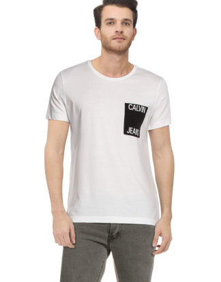 Calvin Klein T-Shirt, Rundhals, Gerader Schnitt weiß