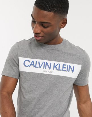 Calvin Klein - T-Shirt mit Logostreifen in Grau