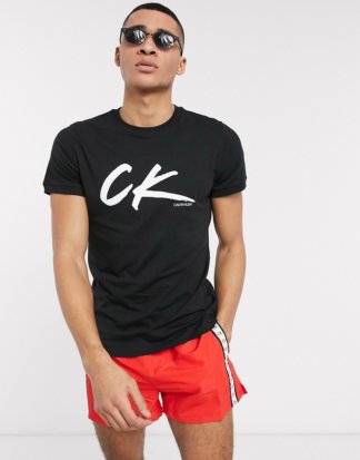 Calvin Klein - Wave - Schwarzes T-Shirt mit Retro-Logo