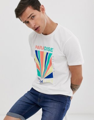 Celio - T-Shirt mit Paradise-Aufdruck und Rundhalsausschnitt-Weiß
