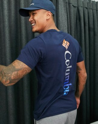 Columbia - Rapid Ridge - Marineblaues T-Shirt mit Grafik-Print hinten-Navy