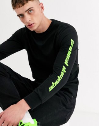 Criminal Damage - Langärmliges Shirt in Schwarz mit Neonlogo
