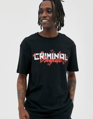 Criminal Damage - Schwarzes Oversized-T-Shirt mit Logo-Weiß