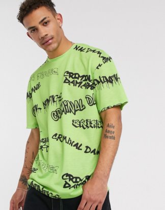 Criminal Damage - Street - Neongrünes T-Shirt mit Logo