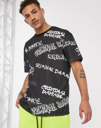 Criminal Damage - Street - Schwarzes T-Shirt mit Logo