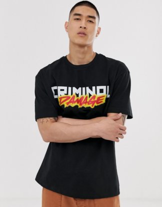 Criminal Damage x Pokémon - Charizard - Schwarzes Oversize-T-Shirt